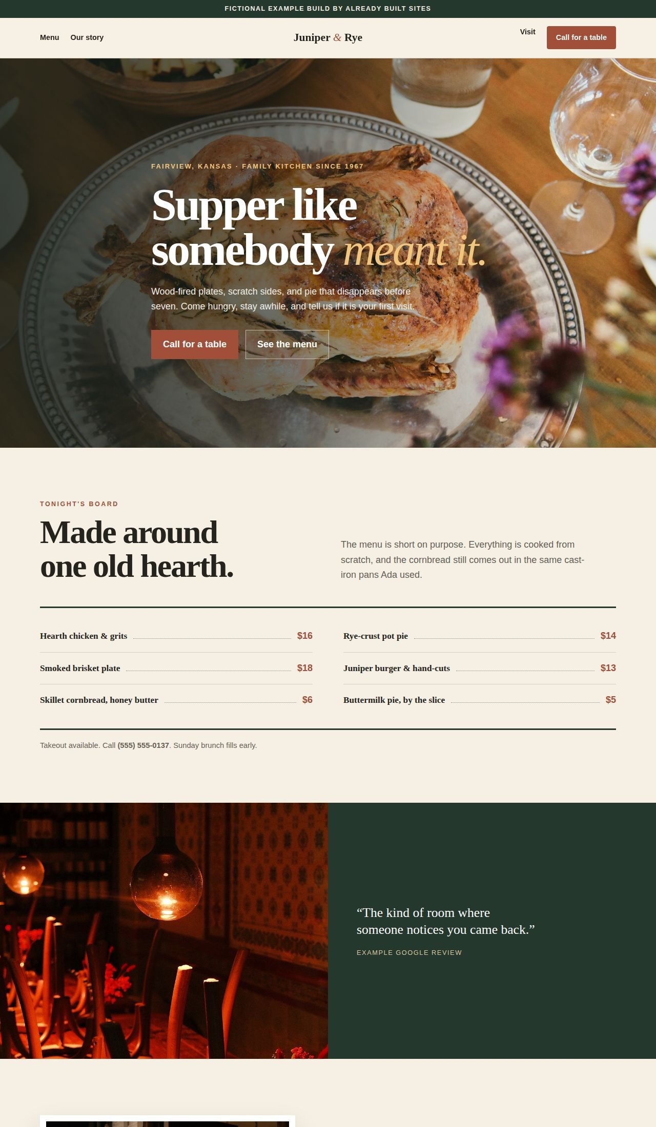Juniper and Rye restaurant website preview